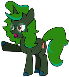 Size: 330x365 | Tagged: safe, artist:j-yoshi64, derpibooru import, oc, oc only, oc:aramau, pony, unicorn, analysis bronies, comic, dialogue, evil counterpart, female, glasses, green coat, green mane, human in equestria, levitation, magic, mare, palette swap, recolor, simple background, solo, telekinesis, transparent background