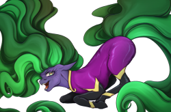 Size: 2511x1650 | Tagged: safe, alternate version, artist:crypkit, derpibooru import, mane-iac, commission, face down ass up, implied power ponies, simple background, transparent background