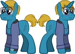 Size: 719x523 | Tagged: safe, artist:j-yoshi64, derpibooru import, oc, oc only, oc:j-pony64, human, pony, unicorn, blonde, blonde hair, blue coat, clothes, cross, cross necklace, denim, denim jacket, glasses, hood, human in equestria, jacket, jewelry, long sleeves, magic, male, necklace, phone, ponified, self insert, show accurate, simple background, species swap, stallion, three quarter view, transparent background, vector, watch, wristwatch