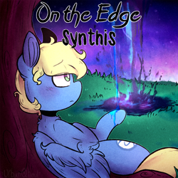 Size: 1400x1400 | Tagged: safe, artist:urbanqhoul, derpibooru import, oc, oc only, oc:synthis, pegasus, pony, lying down, oil, on back, solo, song cover, tree, unamused