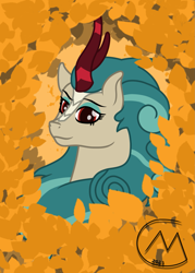 Size: 1281x1793 | Tagged: safe, artist:maître cervidé, derpibooru import, rain shine, kirin, bust, leaf, ponytober, portrait, signature