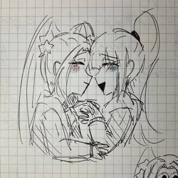 Size: 2232x2232 | Tagged: safe, derpibooru import, adagio dazzle, aria blaze, sonata dusk, equestria girls, arisona, female, graph paper, lesbian, shipping, the dazzlings, traditional art