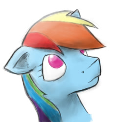 Size: 720x759 | Tagged: safe, artist:taps, derpibooru import, rainbow dash, pony, bust, ears, female, floppy ears, looking up, mare, no pupils, portrait, simple background, solo, white background