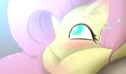 Size: 6800x4000 | Tagged: safe, artist:taps, derpibooru import, fluttershy, pony, absurd resolution, blushing, close-up, female, looking up, lying down, mare, prone, solo