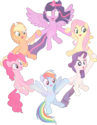 Size: 722x931 | Tagged: safe, artist:pascalmulokozi2, derpibooru import, edit, edited screencap, screencap, applejack, fluttershy, pinkie pie, rainbow dash, rarity, twilight sparkle, twilight sparkle (alicorn), alicorn, earth pony, pegasus, pony, unicorn, season 9, the beginning of the end, spoiler:s09, background removed, glowing, glowing eyes, holding hooves, magic of friendship, mane six, not a vector, simple background, together, transparent background