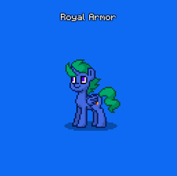 Size: 387x385 | Tagged: safe, derpibooru import, oc, oc only, oc:royal armor, alicorn, pony, alicorn oc, blue background, blue eyes, blue fur, blue skin, green mane, green tail, horn, male, pony town, simple background, stallion, tail, wings