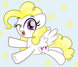 Size: 888x762 | Tagged: safe, artist:sugarcloud12, derpibooru import, surprise, pegasus, pony, g1, g4, adoraprise, cute, female, flying, g1 to g4, generation leap, mare, one eye closed, open mouth, open smile, smiling, solo, spread wings, surprise being surprise, surprise can fly, wings, wink