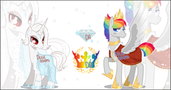 Size: 3800x1984 | Tagged: safe, artist:dixieadopts, derpibooru import, oc, oc only, oc:pristine, oc:rainbow charm, alicorn, pony, unicorn, female, male, mare, stallion