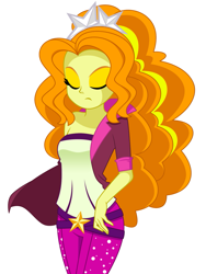 Size: 1141x1515 | Tagged: safe, artist:rosemile mulberry, derpibooru import, adagio dazzle, human, equestria girls, rainbow rocks, clothes, clothes swap, eyes closed, female, implied aria blaze, implied sonata dusk, simple background, solo, updated design, white background