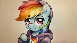 Size: 960x536 | Tagged: safe, ai content, derpibooru import, machine learning generated, rainbow dash, pegasus, pony, clothes, cute, hoodie