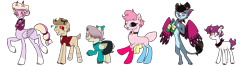 Size: 3400x900 | Tagged: safe, artist:fuckomcfuck, derpibooru import, oc, oc only, oc:angel shades, oc:apple jazz, oc:hard stuff, oc:nose candy, oc:oddity, oc:twinkle morningstar, anthro, cat, cat pony, centaur, cyclops, deer, deer pony, demon, demon pony, earth pony, hybrid, insect, monster pony, moth, mothpony, original species, pegasus, pony, spider, spiderpony, taur, unguligrade anthro, unicorn, alcohol, anthro with ponies, antlers, arachnid, ascot, bandage, bow, bowtie, cat demon, cat pony demon, clothes, crossdressing, crossover, crossover ship offspring, crossover shipping, cyclops pony, deer demon, deer pony demon, drink, ear piercing, earring, fangs, gold tooth, group, hat, hazbin hotel, heart, heart mark, height difference, heterochromia, infidelity, jewelry, lightning mark, line-up, magical lesbian spawn, monocle, moth demon, mothpony demon, offspring, parent:alastor, parent:angel dust, parent:applejack, parent:charlie morningstar, parent:fluttershy, parent:husk, parent:niffty, parent:pinkie pie, parent:rainbow dash, parent:rarity, parent:twilight sparkle, parent:vaggie, piercing, sextet, sharp teeth, shipping, simple background, skirt, socks, spider demon, spiderpony demon, suit, teeth, top hat, transparent background