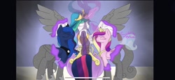 Size: 1624x750 | Tagged: source needed, safe, artist:subtlebrush, derpibooru import, princess cadance, princess celestia, princess luna, twilight sparkle, twilight sparkle (alicorn), alicorn, alicorn tetrarchy