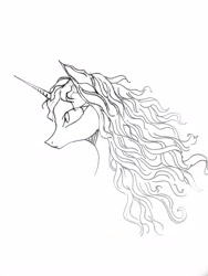 Size: 3024x4032 | Tagged: safe, artist:hysteriana, derpibooru import, oc, alicorn, baroque, beautiful, female, horn, long horn, long mane, mare, monochrome, simple background, simple shading, sketch, unnamed character, unnamed oc, white background