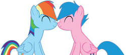 Size: 2240x995 | Tagged: safe, artist:shell-bases, artist:twilyisbestpone, derpibooru exclusive, derpibooru import, firefly, rainbow dash, pegasus, pony, g1, g4, base used, cute, dashabetes, dashfly, duo, duo female, eyes closed, female, flyabetes, g1 to g4, generation leap, lesbian, love, mare, mlp fim's thirteenth anniversary, nose to nose, nuzzling, shipping, simple background, sitting, smiling, transparent background