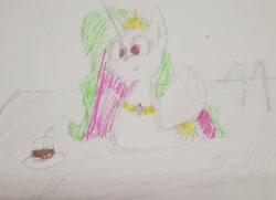 Size: 1840x1331 | Tagged: safe, artist:铮, derpibooru import, princess celestia, mlp fim's thirteenth anniversary, solo, traditional art