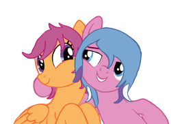 Size: 2155x1569 | Tagged: safe, artist:star-is-nonbinary, derpibooru import, scootaloo, earth pony, pegasus, pony, g3, g4, base used, cute, cutealoo, duo, female, g3 to g4, generation leap, mare, mlp fim's thirteenth anniversary, older, older scootaloo, scooter sprite, scooterbetes, simple background, transparent background