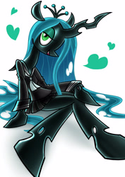 Size: 2894x4093 | Tagged: safe, artist:rainbowdashsuki, derpibooru import, queen chrysalis, changeling, changeling queen, semi-anthro, clothes, female, school uniform, simple background, solo, white background