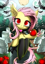 Size: 2894x4093 | Tagged: safe, artist:rainbowdashsuki, derpibooru import, fluttershy, bat, bat pony, semi-anthro, bat ponified, female, flutterbat, gravestone, graveyard, mare, race swap