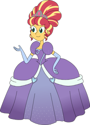 Size: 1024x1424 | Tagged: safe, artist:rarity525, derpibooru import, sunset shimmer, human, equestria girls, equestria girls series, rollercoaster of friendship, alternate hairstyle, clothes, crown, dress, evening gloves, female, gloves, gown, jewelry, long gloves, poofy shoulders, regalia, simple background, smiling, solo, transparent background