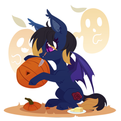 Size: 3000x3000 | Tagged: safe, artist:belka-sempai, derpibooru import, oc, oc only, bat pony, pony, bat pony oc, halloween, knife, pumpkin, pumpkin carving, simple background, solo, tongue, tongue out, transparent background