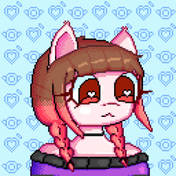 Size: 1280x1280 | Tagged: artist needed, safe, derpibooru import, oc, oc only, oc:arwencuack, anthro, :3, cute, cute face, heart, heart eyes, icon, pixel art, solo, wingding eyes