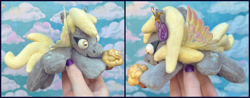 Size: 3264x1283 | Tagged: safe, artist:krazykari, derpibooru import, derpy hooves, pegasus, pony, food, irl, muffin, photo, plushie, solo