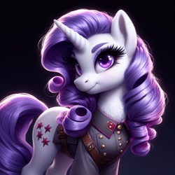 Size: 1024x1024 | Tagged: safe, ai content, machine learning generated, rarity, pony, unicorn, alternate cutie mark, alternate eye color, bing, clothes, female, implied communism, mare, red star, russia, solo, soviet, soviet union, uniform