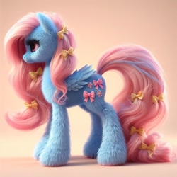 Size: 1024x1024 | Tagged: safe, ai content, machine learning generated, bow tie (g1), pegasus, pony, g1, bing, bow, female, fluffy, generation leap, hair bow, mare, race swap, solo, tail bow