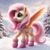 Size: 1024x1024 | Tagged: safe, ai content, machine learning generated, fluttershy, pegasus, pony, alternate cutie mark, bing, boots, female, fluffy, mare, scarf, shoes, snow, solo, spread wings