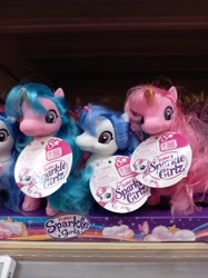 Size: 2048x2731 | Tagged: safe, derpibooru import, pony, unicorn, bootleg, choking hazard, colored horn, female, heart, heart eyes, horn, incorrect hair placement, mare, photo, toy, trio, wingding eyes, zuru sparkle girlz