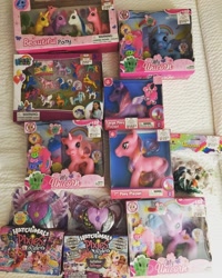 Size: 1080x1350 | Tagged: safe, derpibooru import, alicorn, earth pony, pony, unicorn, g3, g3.5, barcode, beautiful pony, bootleg, choking hazard, comb, female, hairclip, hatchimals, hatchimals pixies riders, large pony playset, lovely horse, mare, my unicorn, photo, price tag, purse, toy