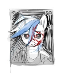 Size: 933x1152 | Tagged: safe, artist:anotherdeadrat, derpibooru import, oc, oc only, oc:marussia, pony, blood, bust, current events, flag, looking at you, nation ponies, portrait, russia, sketch, solo, white-blue-white flag, window