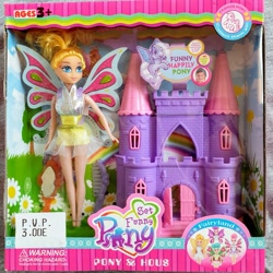 Size: 1280x1281 | Tagged: safe, derpibooru import, pegasus, pony, g3, ages 3+, bootleg, castle, choking hazard, comb, doll, eyeshadow, fairy, fairy wings, female, makeup, mare, mirror, misspelling, photo, ponytail, set funny pony, silver glow, toy, wings