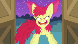 Size: 3200x1800 | Tagged: safe, artist:supasurida, derpibooru import, apple bloom, earth pony, pony, angry, female, filly, foal, looking at you, night, open mouth, solo, unkempt mane, you're going to love me