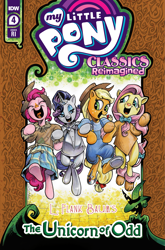 Size: 2063x3131 | Tagged: safe, artist:andypriceart, derpibooru import, idw, applejack, fluttershy, pinkie pie, queen chrysalis, rarity, changeling, changeling queen, earth pony, pegasus, pony, unicorn, g4, spoiler:comic, applejack's hat, bipedal, clothes, comic cover, costume, cowardly lion, dorothy gale, hat, high res, my little pony classics reimagined: the unicorn of odd, nick chopper, official, official comic, overalls, scarecrow, silver shoes, the scarecrow (oz), the unicorn of odd, the wizard of oz, tin man, tin woodsman, wicked witch of the west, witch, yellow brick road