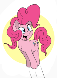 Size: 1433x1960 | Tagged: safe, artist:doodledonutart, derpibooru import, pinkie pie, earth pony, pony, female, mare, open mouth, open smile, pronking, simple background, smiling, solo, white background