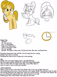 Size: 3402x4597 | Tagged: safe, artist:bestponies, derpibooru import, oc, oc:double time, pony, unicorn, clipboard, female, glasses, horn, jewelry, magic, mare, paper, reading, reference sheet, smiling, telekinesis, therapist, unicorn oc