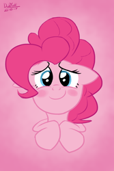 Size: 1600x2400 | Tagged: safe, artist:dashyoshi, derpibooru import, pinkie pie, earth pony, pony, blushing, cute, diapinkes, ears, floppy ears, gradient background, looking at you, smiling, smiling at you, solo