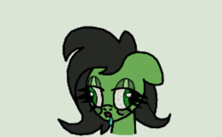 Size: 429x265 | Tagged: safe, artist:scandianon, derpibooru import, oc, oc only, oc:anon filly, earth pony, pony, bags under eyes, bloodshot eyes, bust, derp, drool, ears, female, filly, floppy ears, foal, open mouth, simple background, wall eyed