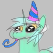 Size: 182x181 | Tagged: safe, artist:neccanon, derpibooru import, lyra heartstrings, pony, unicorn, hat, numget, party hat, party horn, sketch, solo, wat