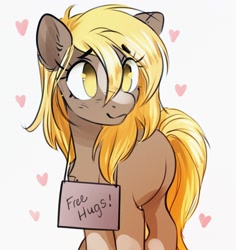 Size: 2547x2700 | Tagged: safe, artist:opalacorn, derpibooru import, sergeant reckless, earth pony, pony, blaze (coat marking), coat markings, commission, facial markings, female, floating heart, free hugs, heart, mare, not derpy, ponified, sign, simple background, smiling, solo, species swap, white background