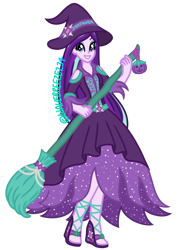 Size: 688x964 | Tagged: safe, artist:wavebreeze234, derpibooru import, starlight glimmer, equestria girls, broom, female, hat, simple background, solo, transparent background, witch, witch hat