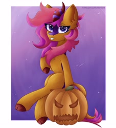 Size: 3000x3300 | Tagged: safe, artist:gaffy, derpibooru import, oc, oc only, kirin, commission, halloween, holiday, kirin oc, pumpkin, ych result