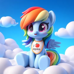 Size: 1024x1024 | Tagged: safe, ai content, derpibooru import, generator:dall-e 3, rainbow dash, pegasus, pony, bib, cloud