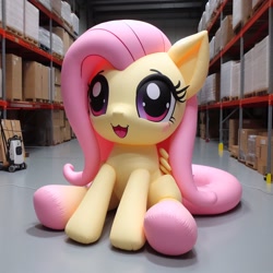 Size: 1024x1024 | Tagged: safe, ai content, artist:sayaku, derpibooru import, generator:bing image creator, machine learning generated, fluttershy, inflatable pony, cute, inflatable, shyabetes