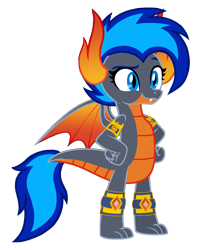 Size: 1248x1536 | Tagged: safe, artist:motownwarrior01, derpibooru exclusive, derpibooru import, oc, oc only, oc:azure, dragon, base used, claws, cute, dragon oc, dragoness, fangs, female, hand on hip, horns, jewelry, non-pony oc, simple background, smiling, solo, spread wings, transparent background, wings