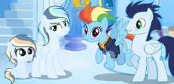 Size: 750x365 | Tagged: safe, artist:lps604, derpibooru import, rainbow dash, soarin', oc, oc:rainbow light, oc:solstice dash, pegasus, pony, the last problem, female, filly, foal, male, mare, offspring, older, older rainbow dash, older soarindash, parent:rainbow dash, parent:soarin', parents:soarindash, shipping, soarindash, stallion, straight