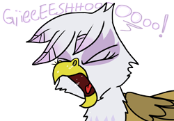 Size: 10032x6976 | Tagged: safe, artist:graymist, derpibooru import, gilda, griffon, absurd resolution, birb, chest fluff, eyelashes, eyes closed, feather, fluffy, loud, mucus, nostrils, open mouth, powerful, random, simple background, sneezing, solo, spit, spray, tongue, tongue out, transparent background