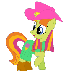 Size: 427x470 | Tagged: safe, artist:selenaede, artist:user15432, derpibooru import, sweetcream scoops, pony, unicorn, g4, base used, boots, clothes, costume, cowboy boots, cowboy hat, cowgirl, cowgirl outfit, dress, green dress, halloween, halloween costume, hat, high heel boots, high heels, holiday, horn, open mouth, raised hoof, raised leg, shoes, simple background, transparent background, vest