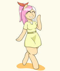 Size: 4191x4961 | Tagged: safe, artist:realgero, derpibooru import, oc, oc only, oc:hope, semi-anthro, arm hooves, clothes, dress, simple background, smiling, snoot game, solo, walking